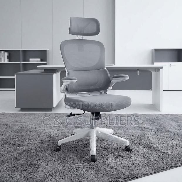 White Ergonomic Seat With Flipping Arm - thumbnail 3