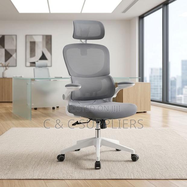 White Ergonomic Seat With Flipping Arm - thumbnail 4