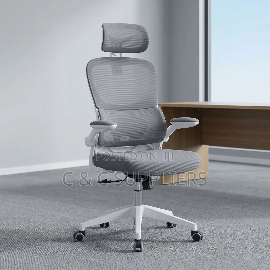 White Ergonomic Seat With Flipping Arm