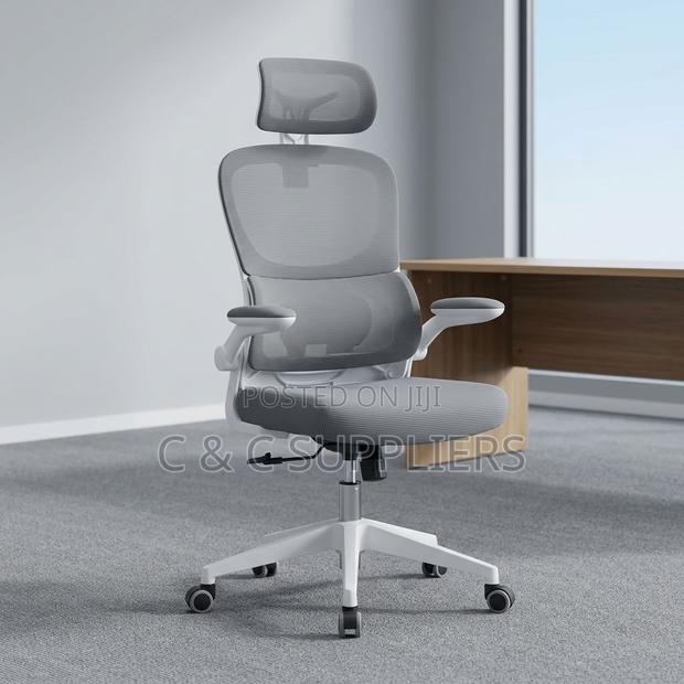 White Ergonomic Seat With Flipping Arm - main view