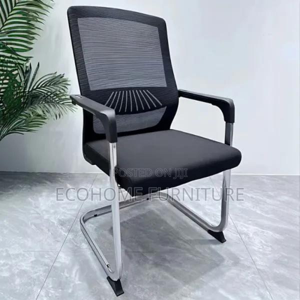 Black Mesh Visitor Chair With Chrome Sled Base - main view