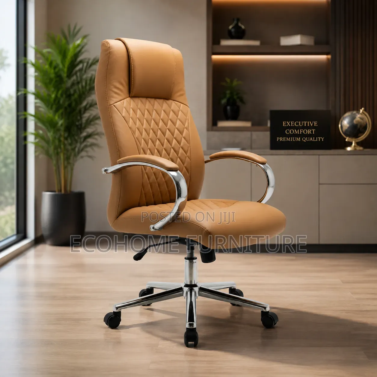 Executive Office Chair in Brown With Quilted Backrest