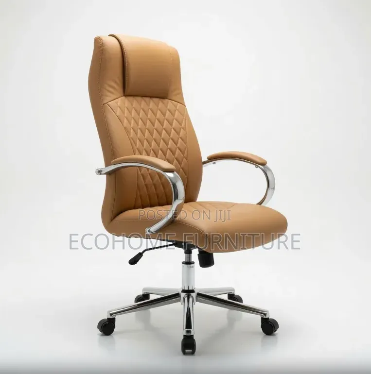 Executive Office Chair in Brown With Quilted Backrest