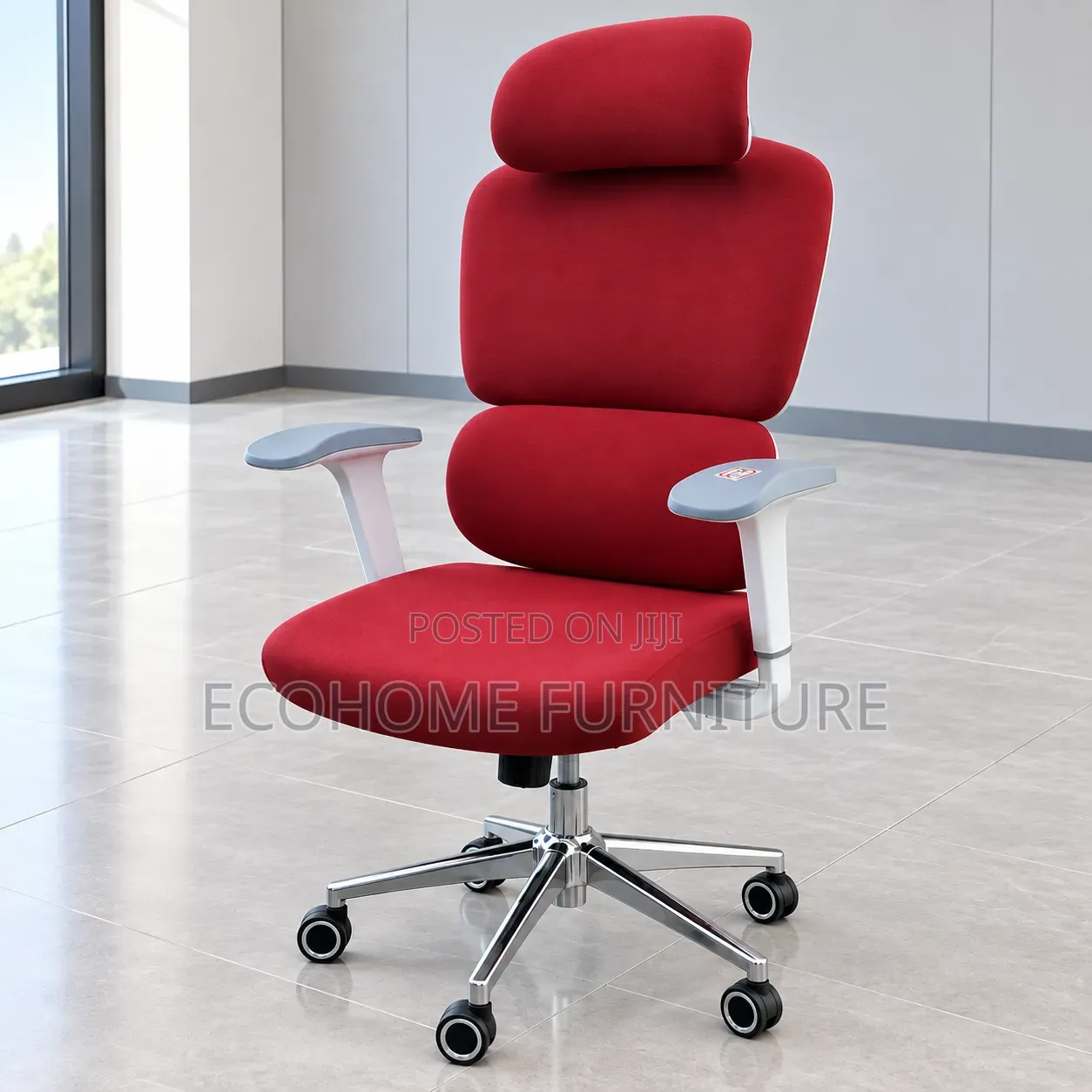 Red Executive Office Chair With Padded Armrests