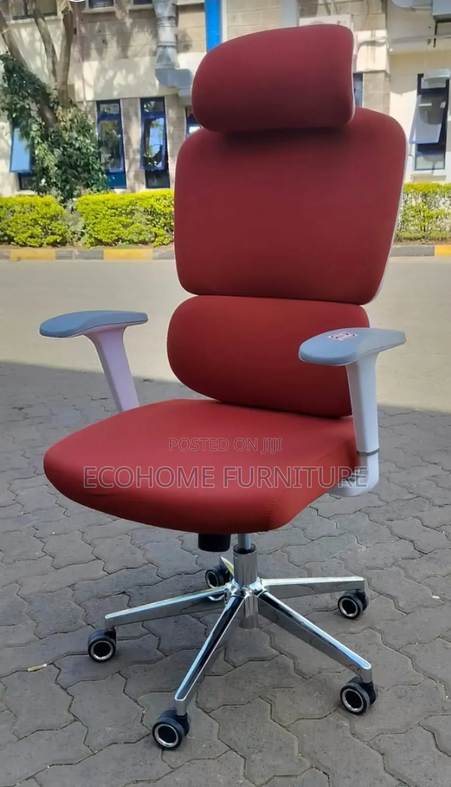 Red Executive Office Chair With Padded Armrests