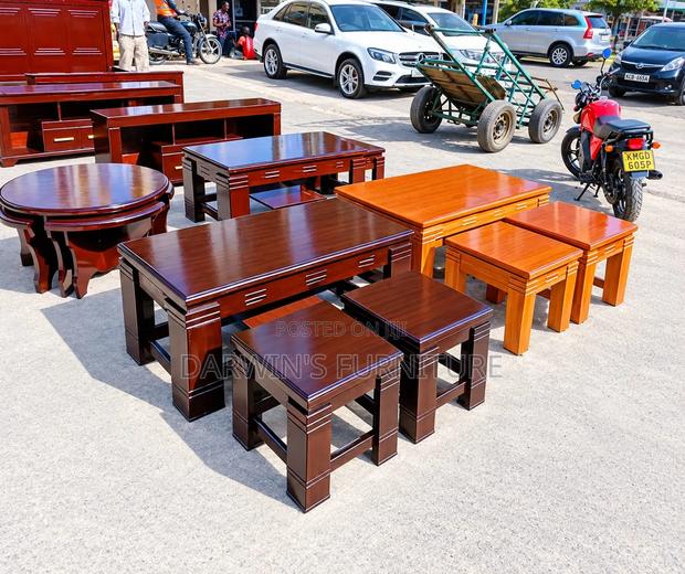 Modern Pure Mahogany Table and 2stools - thumbnail 2