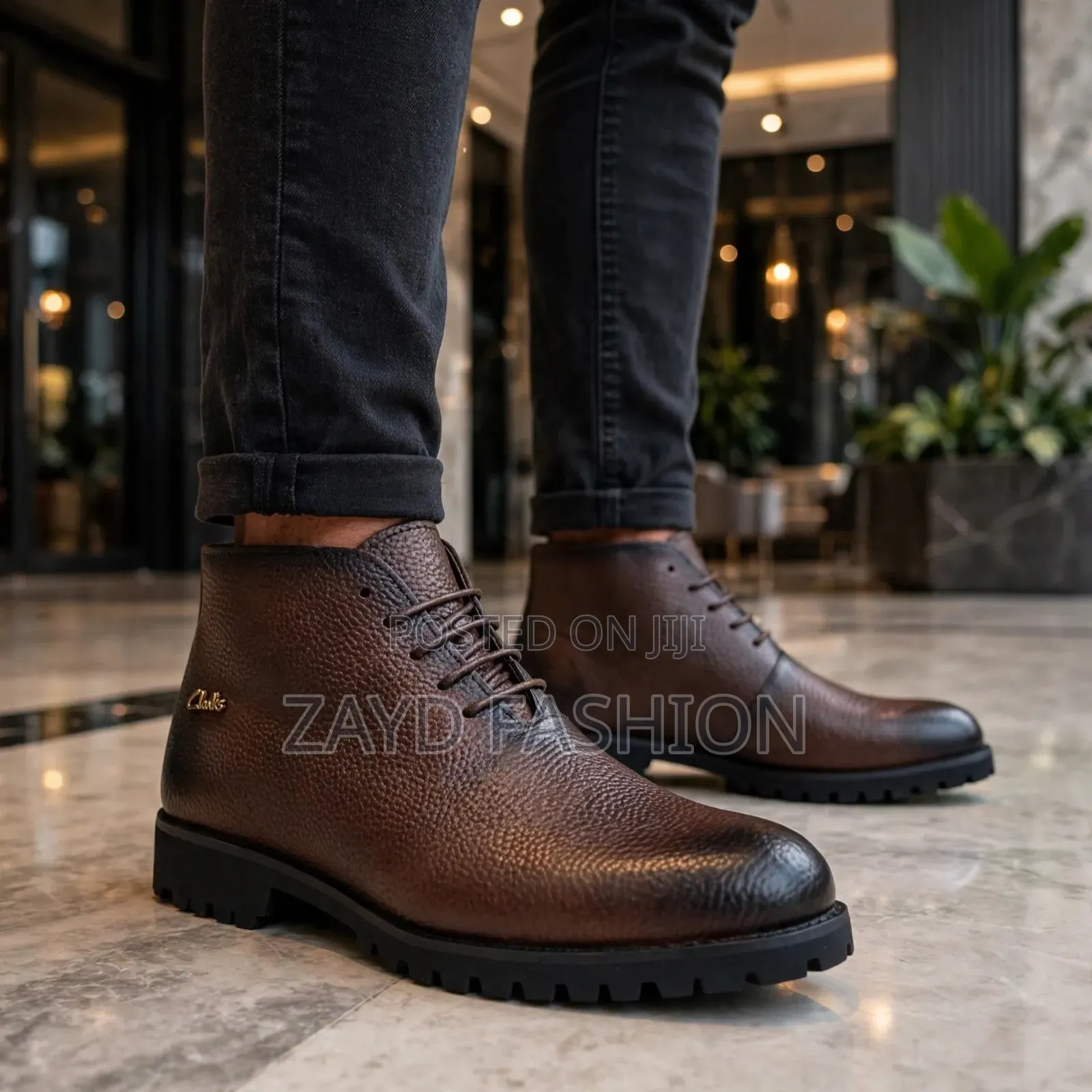 Coffee Clarks Leather Boots