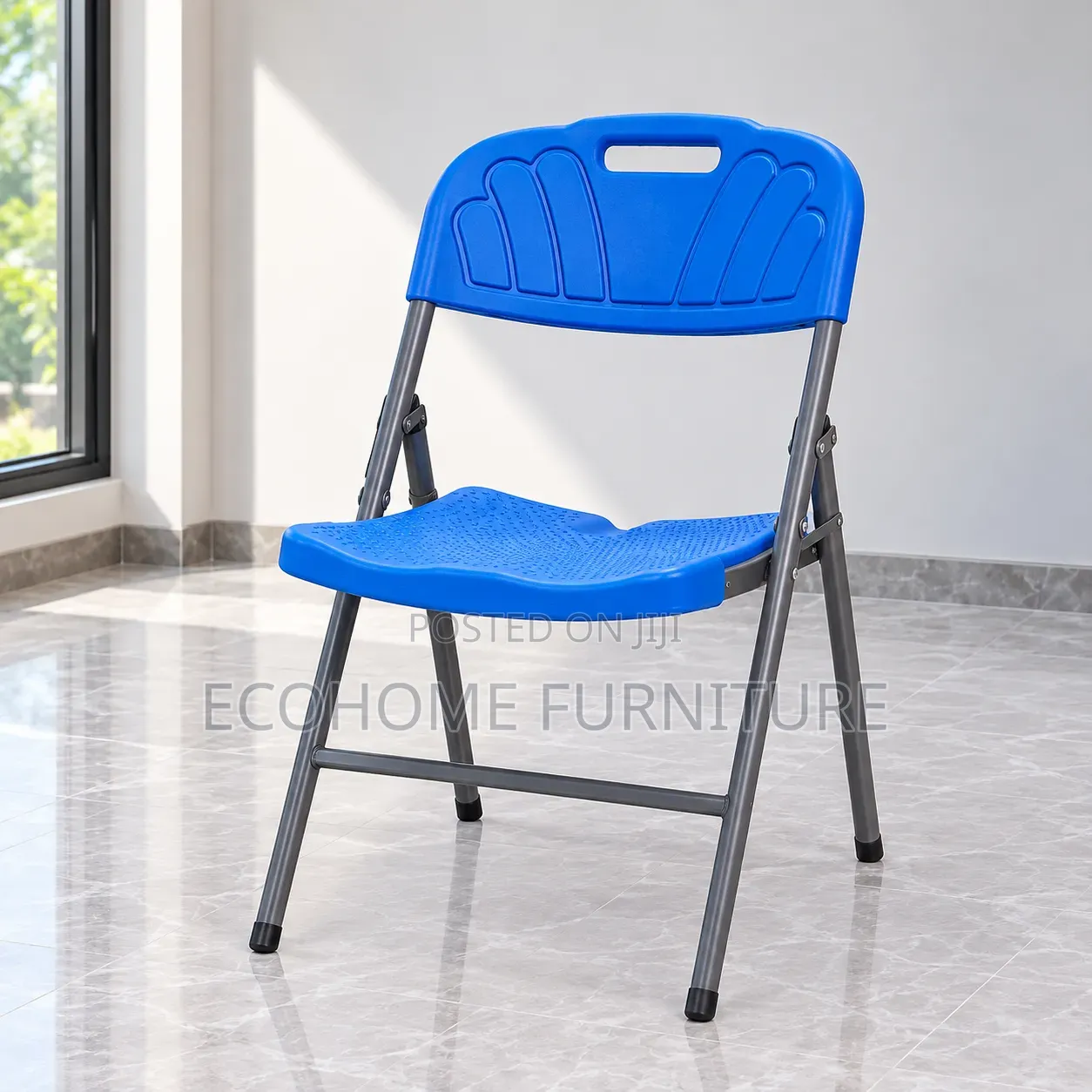 Blue Plastic Folding Chair With Metal Frame