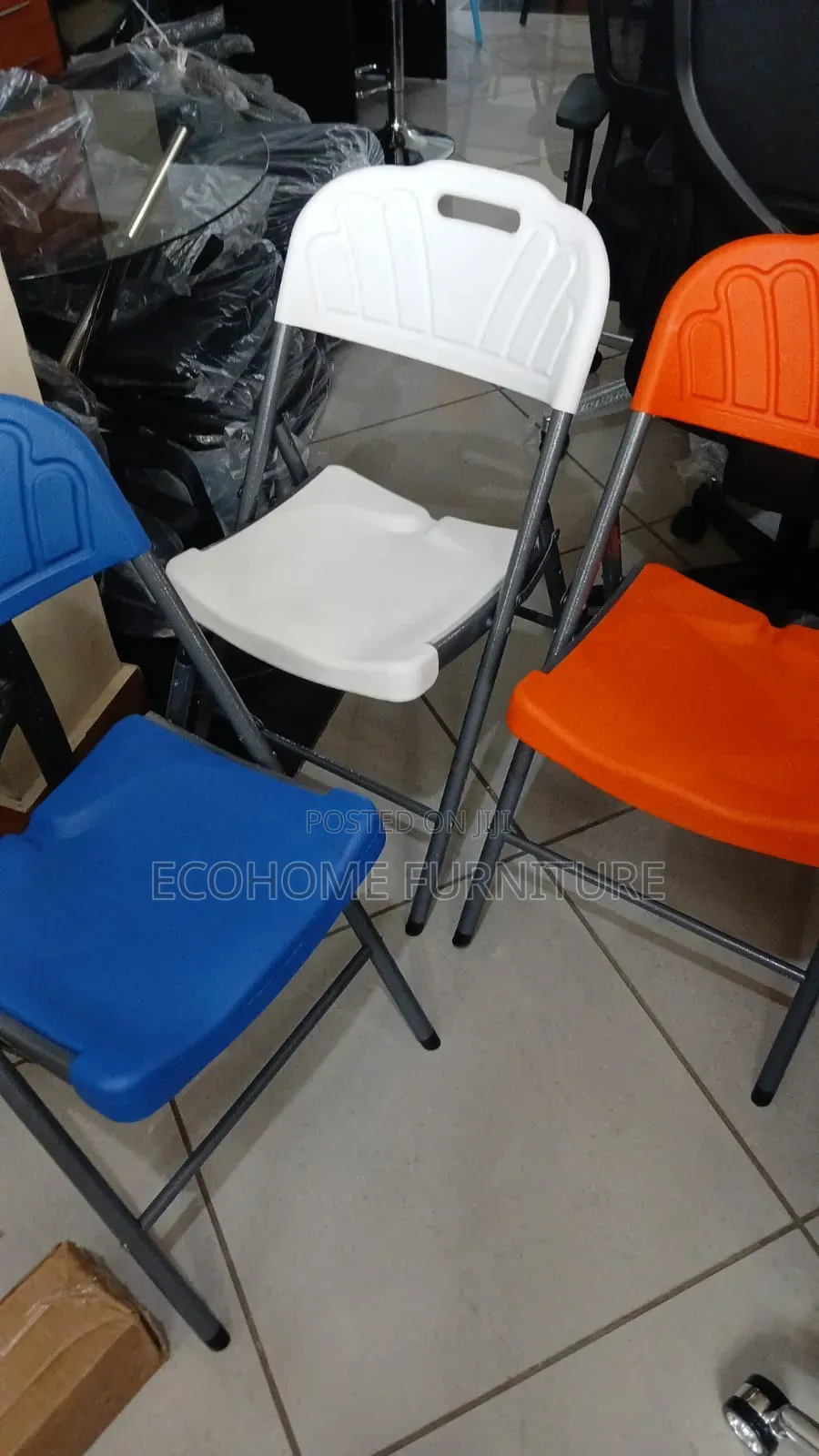 Blue Plastic Folding Chair With Metal Frame