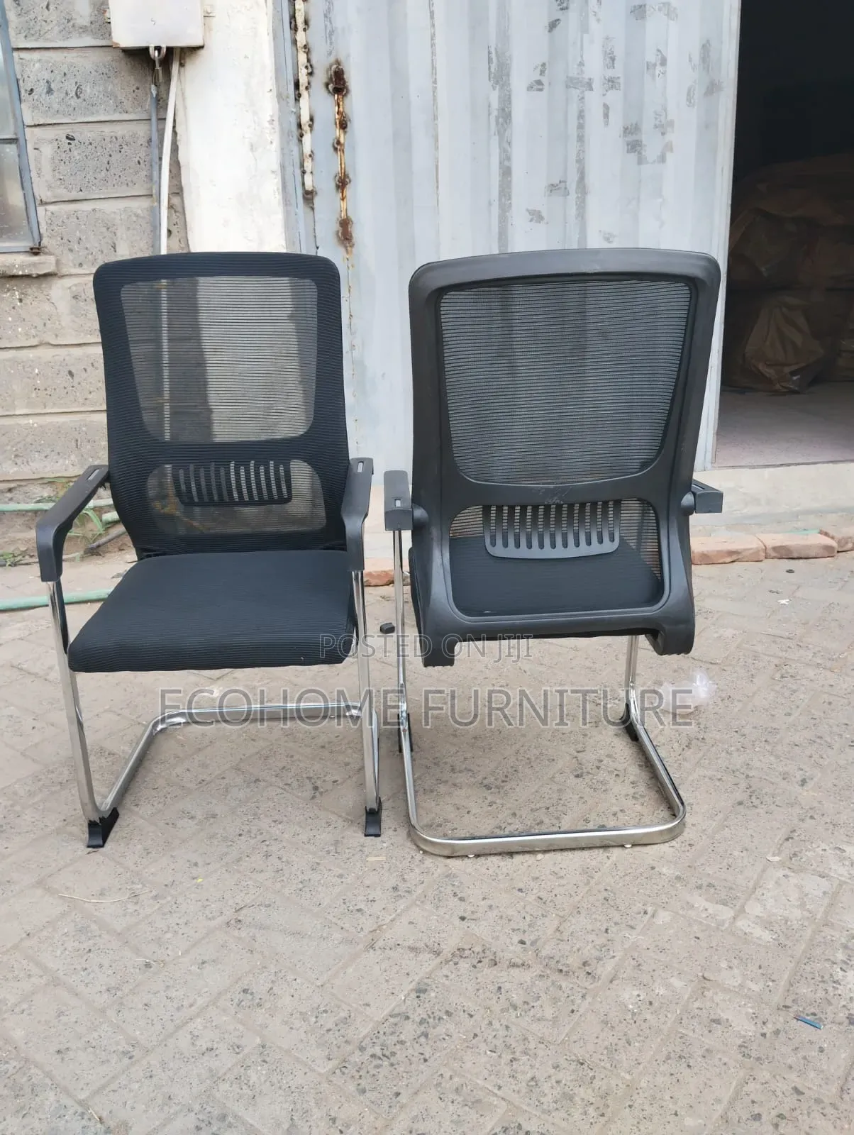 Visitor Office Chair – Black Mesh With Chrome Sled Base