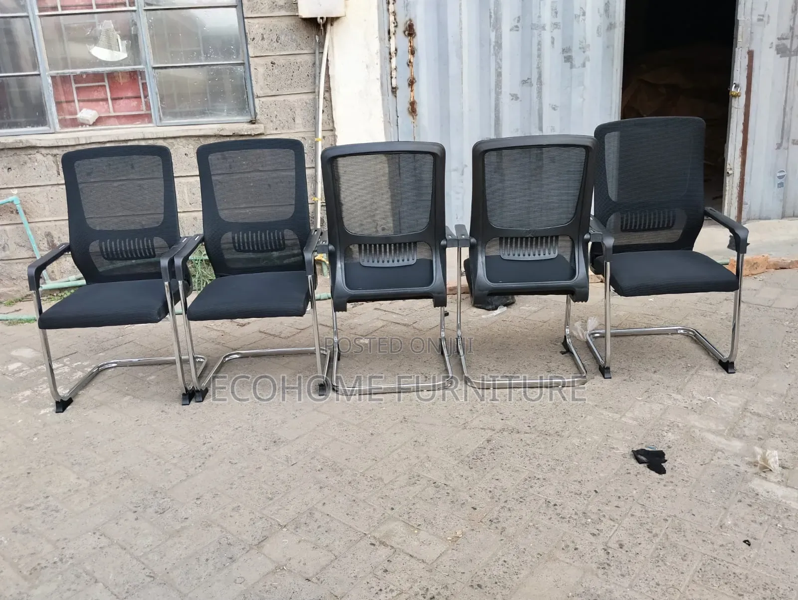 Visitor Office Chair – Black Mesh With Chrome Sled Base