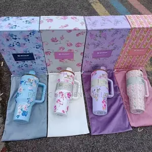 Floral-Patterned Insulated Travel Mug/Tumbler Set