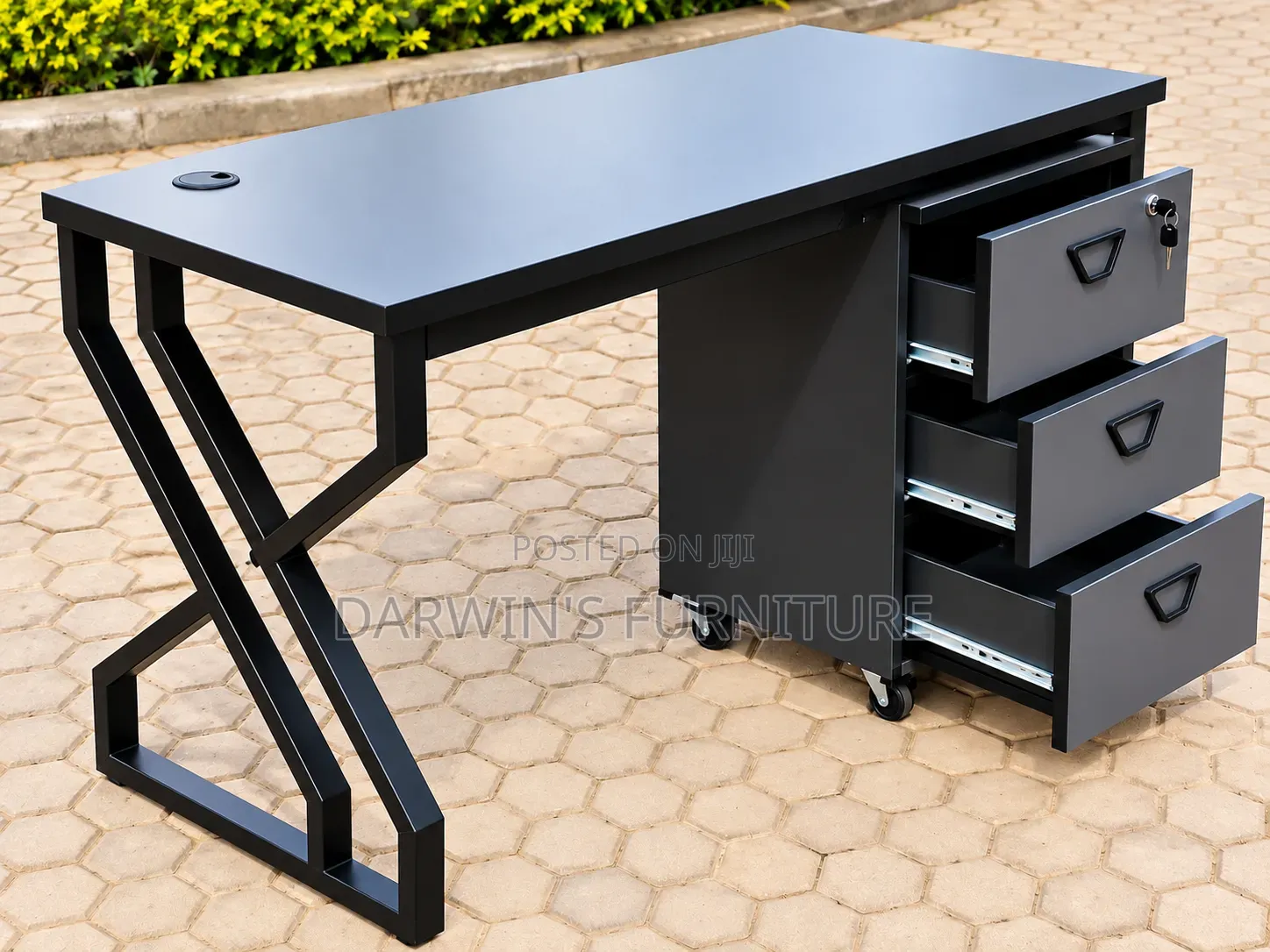 Black Modern Office Desk and Movable Pedestrial