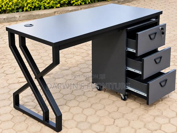 Black Modern Office Desk and Movable Pedestrial - thumbnail 2