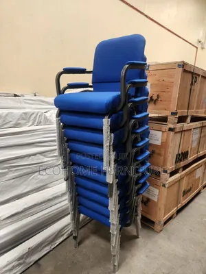 Conference Chairs – Blue Padded Stackable Chair With Armrests