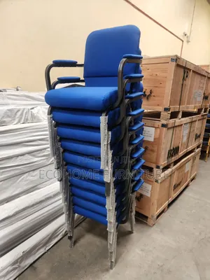 Banquet Chair – Blue Padded Stackable Chair With Armrests