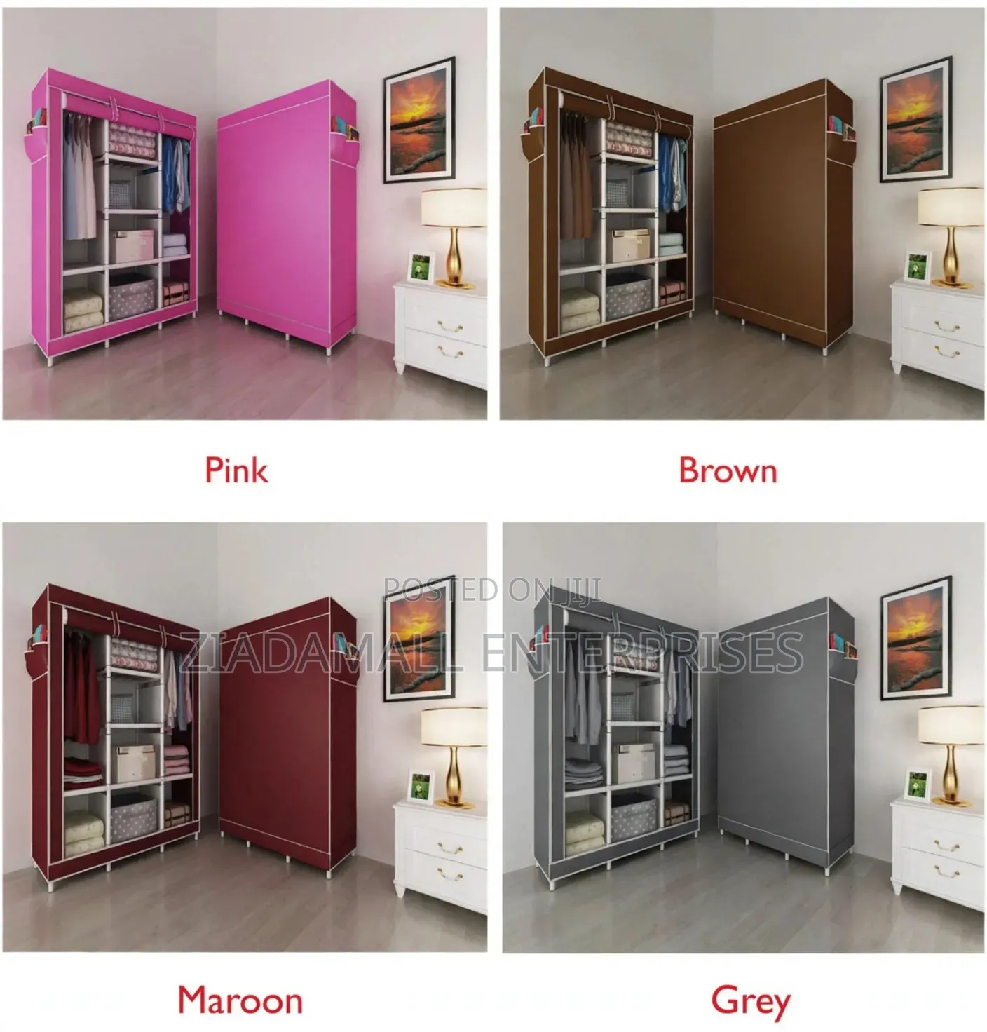 Three Column Metallic Portable Wardrobe 130x45x160cm