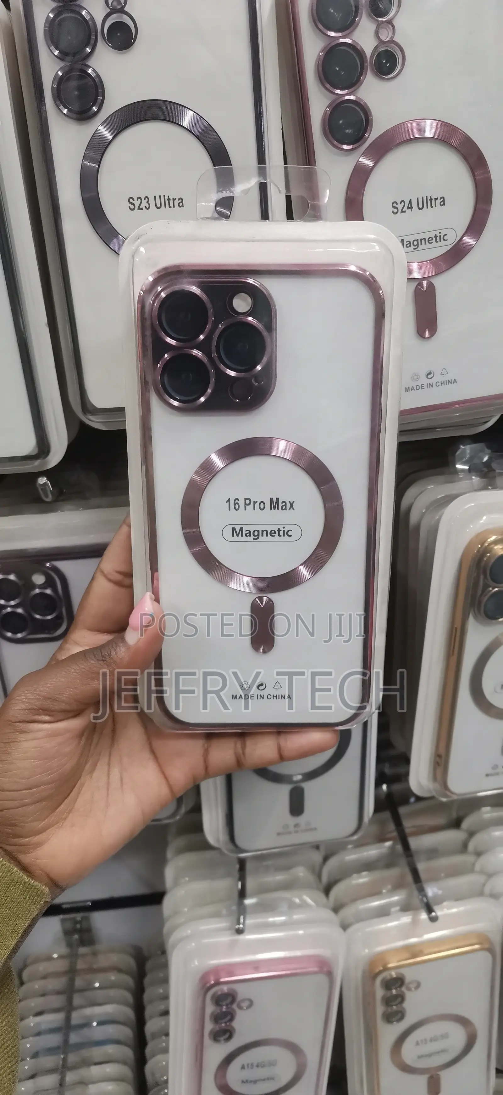 Magnetic Case With a Rose Pink Ring Camera for iPhone 16 Pro Max