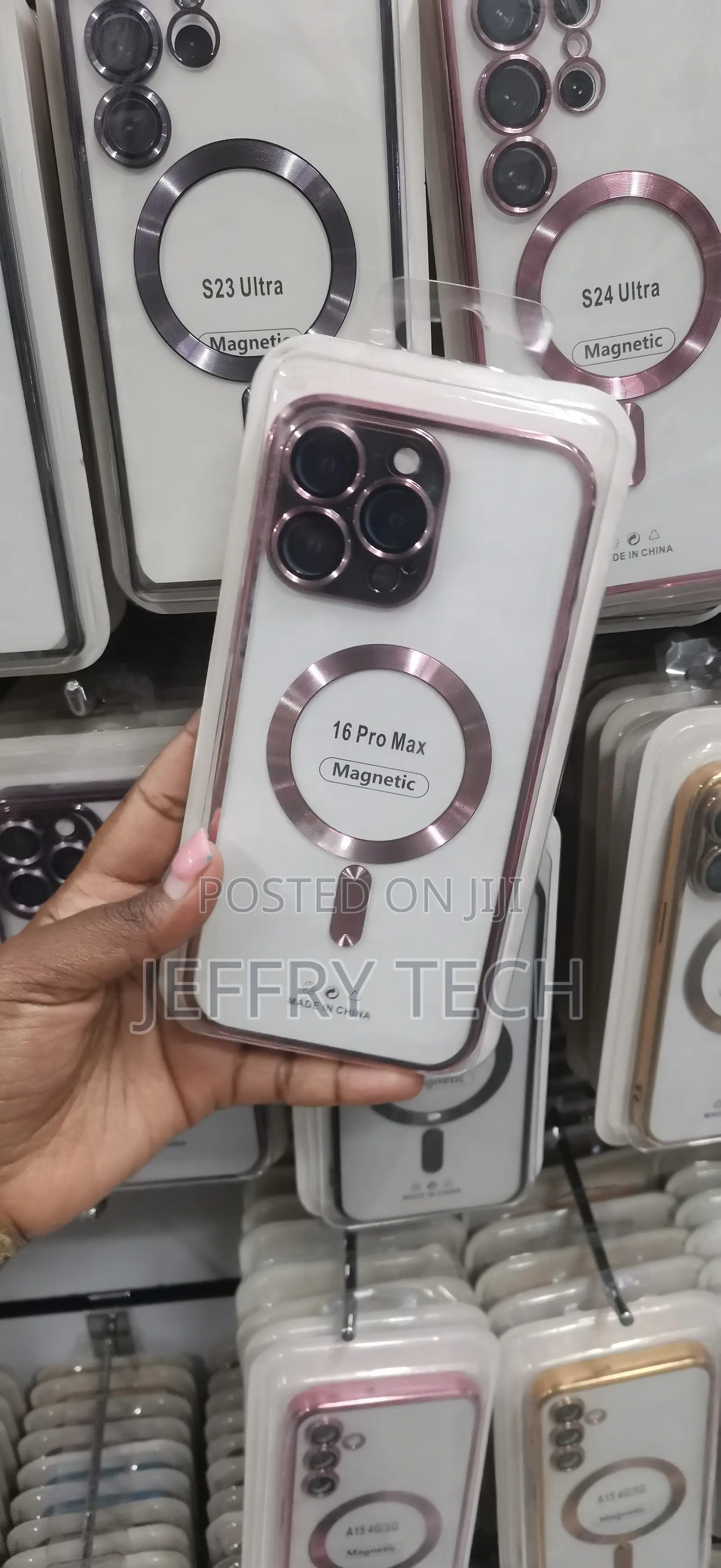 Magnetic Case With a Rose Pink Ring Camera for iPhone 16 Pro Max