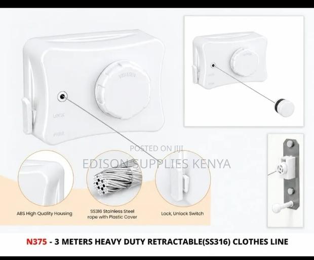 Retractable Clothes Line Extendable Cloth Line Dryer Hook - thumbnail 3