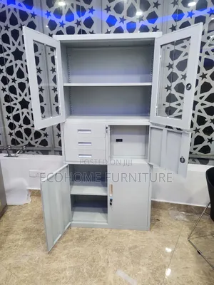 Office Cabinet – White Storage Cupboard With Glass Doors