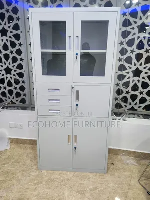 Office Cabinet – White Storage Cupboard With Glass Doors