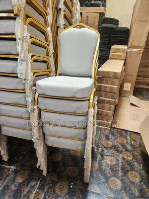 Banquet Chair – Grey Upholstered Chair With Gold Metal Frame