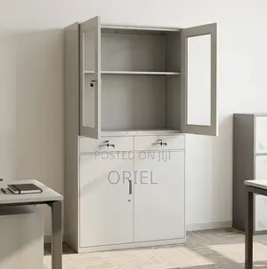 Office Cabinet : Half Glass 2-Door Cabinet With 2-Lockable Drawers