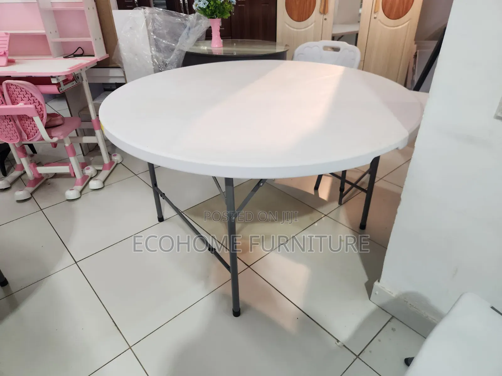 Folding Table – Round White Portable Table With Metal Legs