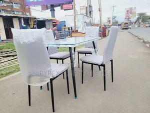 Modern Tempered Glass Dining Set With Black Metal Legs