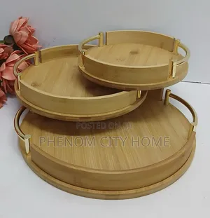 3 in 1 Round Bamboo Serving/Decor Trays