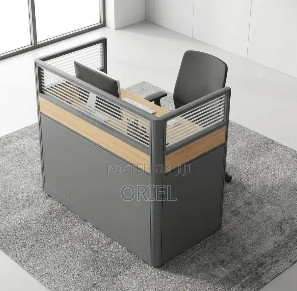 Office Workstation : Brown 1-Way Reception Workstation Desk