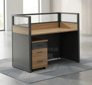 Office Workstation : Brown 1-Way Reception Workstation Desk