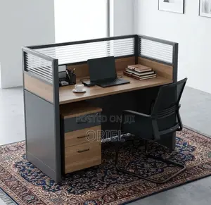 Office Workstation : Brown 1-Way Reception Workstation Desk