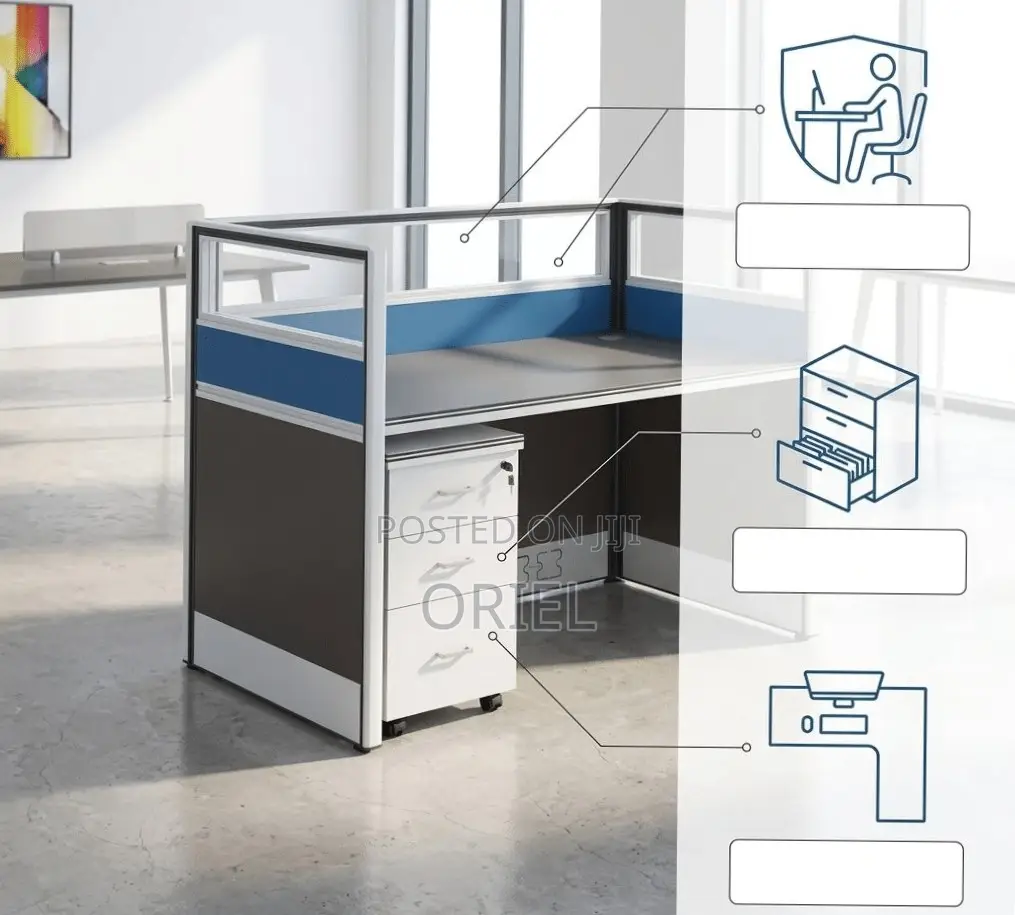 Office Workstation : Brown 1-Way Reception Workstation Desk