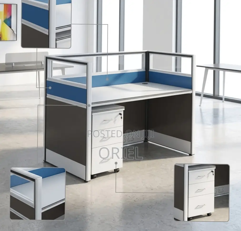 Office Workstation : Brown 1-Way Reception Workstation Desk