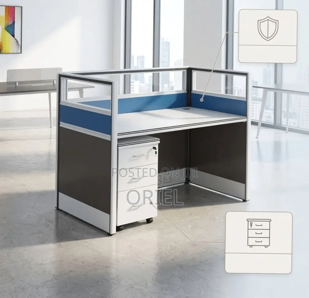Office Workstation : Brown 1-Way Reception Workstation Desk