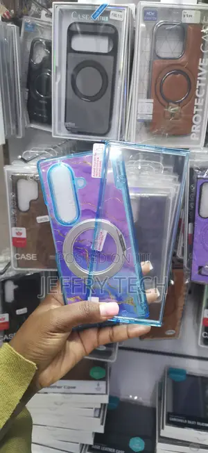 Purple Blue Marble-Pattern Phone Case Magnetic Ring Galaxy Z Fold 6