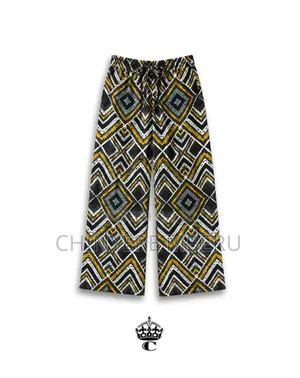 The Black, White & Gold Geometric Ankara Chichi Wide Leg Pants