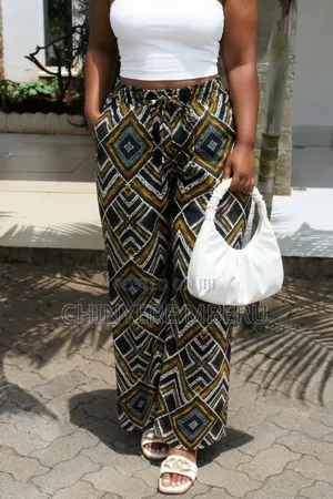 The Black, White & Gold Geometric Ankara Chichi Wide Leg Pants