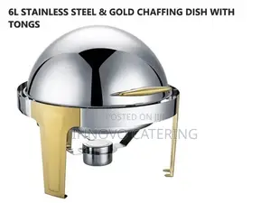 Roll Top Chaffing Dish 6L Round Golden Handle & Stands