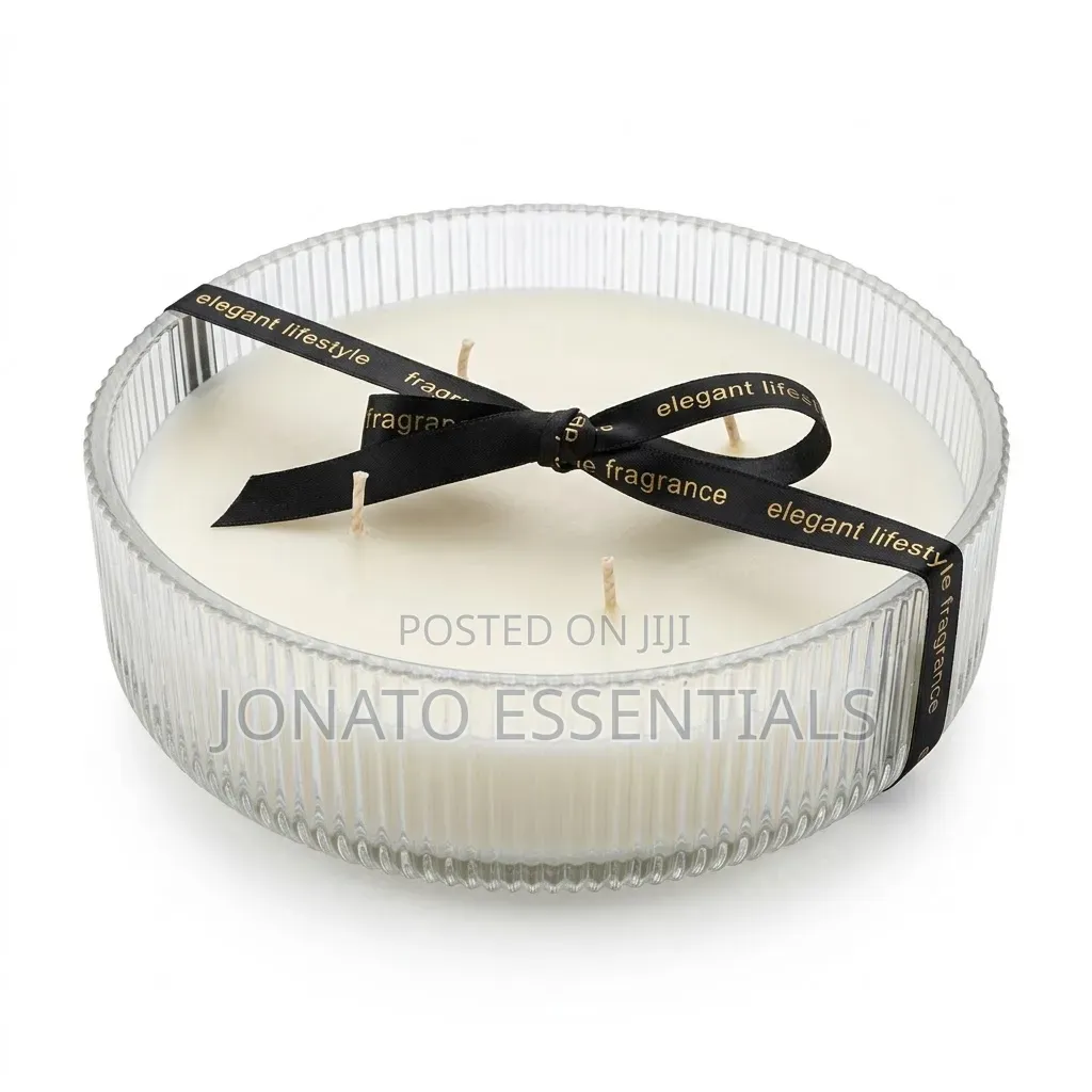 Scented Candle Multi Wick Ribbed Glass Bowl Home Decor