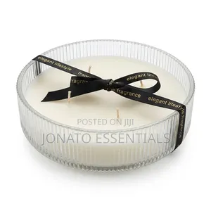 Scented Candle Multi Wick Ribbed Glass Bowl Home Decor