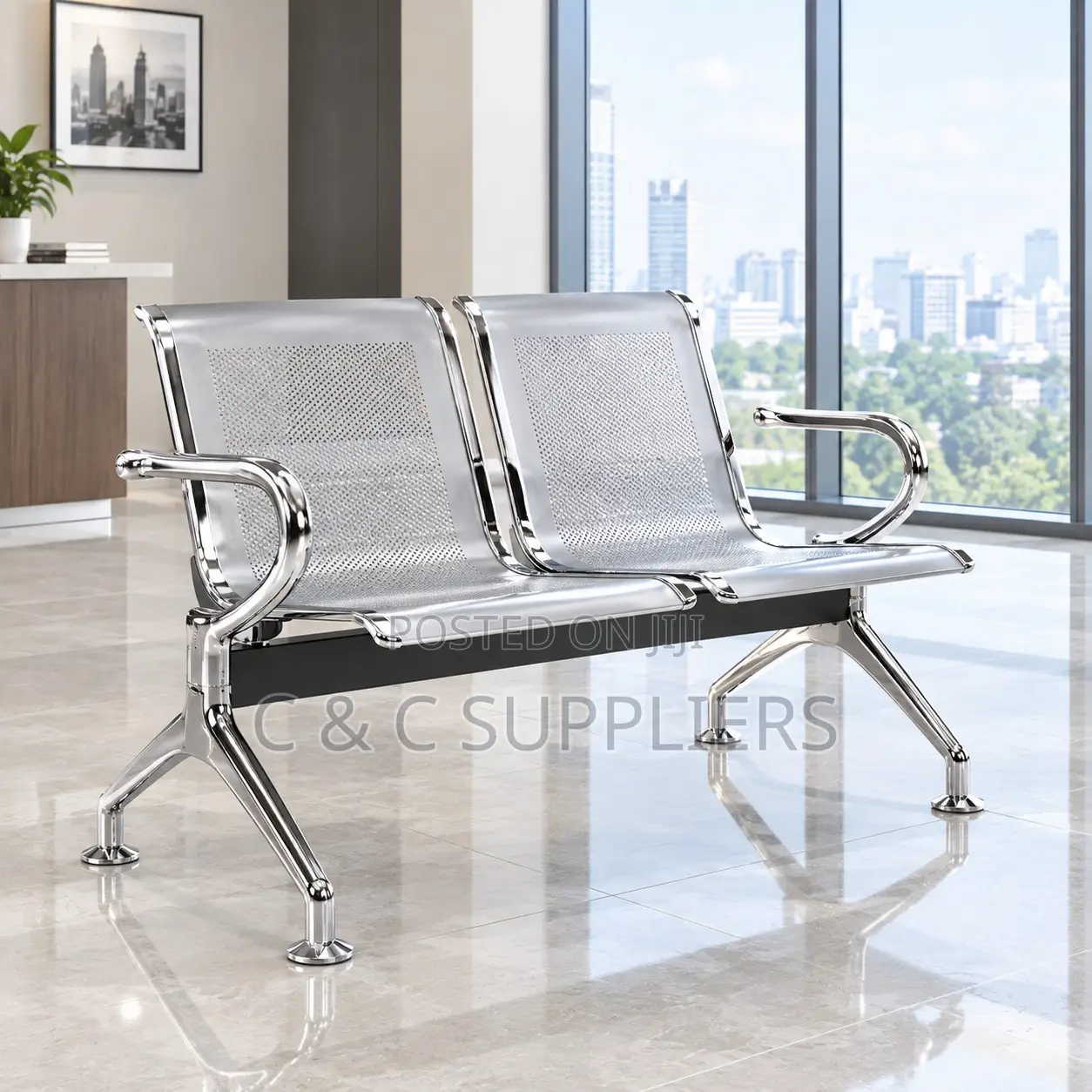 2-Seater Metallic Hall Way Waiting Bench