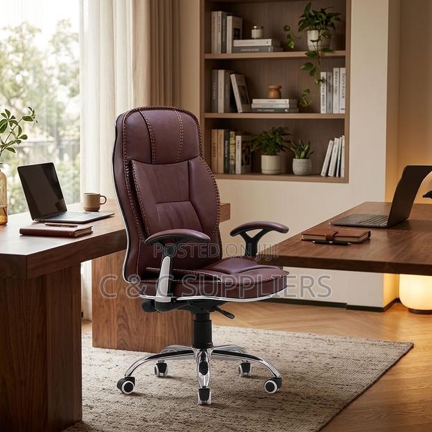 Ergonomic Brown Leather Generic Chair. - thumbnail 4