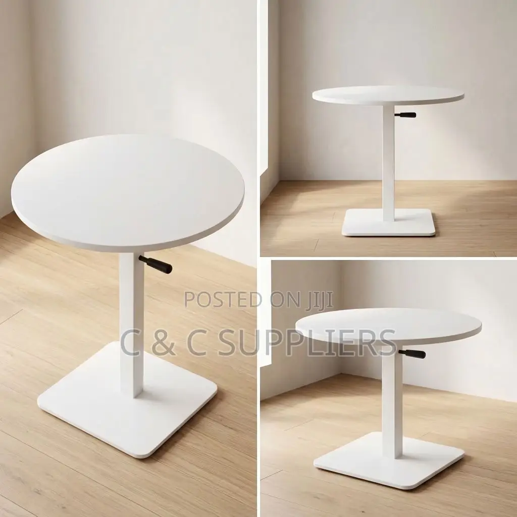 Round Adjustable Dining Table-White