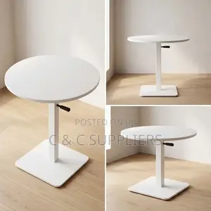 Round Adjustable Dining Table-White