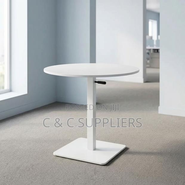 Round Adjustable Dining Table-White - main view