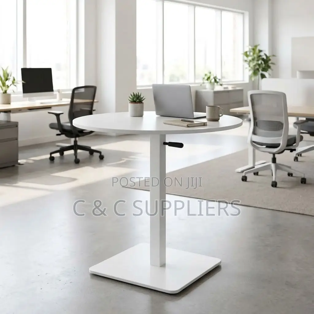 Round Adjustable Dining Table-White
