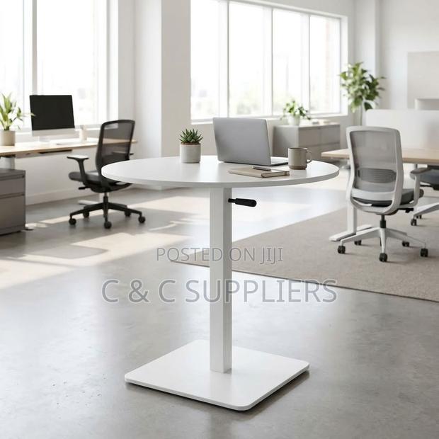 Round Adjustable Dining Table-White - thumbnail 2